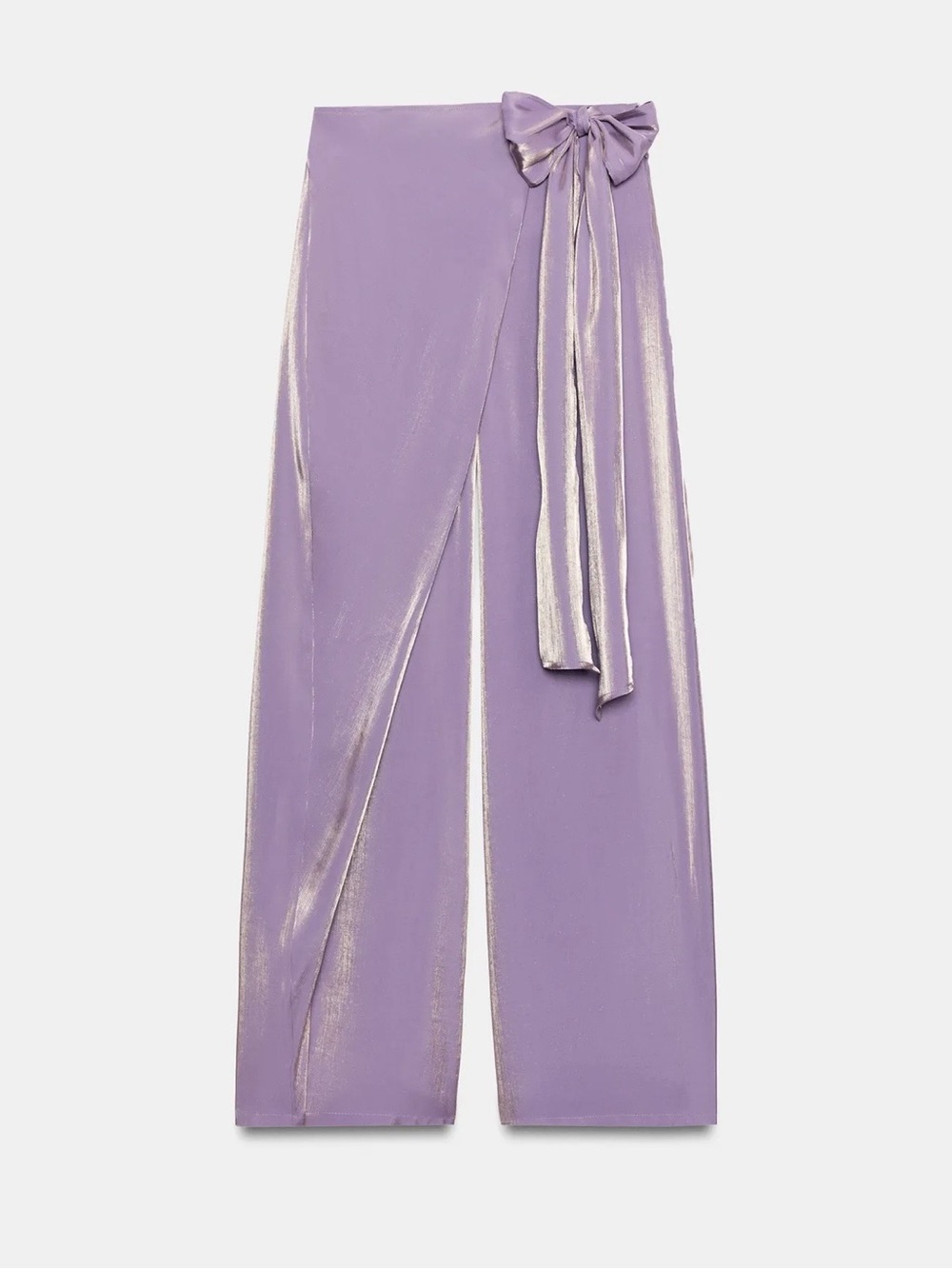 Lavender Satin Wide-Leg Pants with Tie Waist